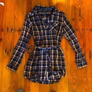 Roots Black Brown Plaid Flannel Tunic Sz M